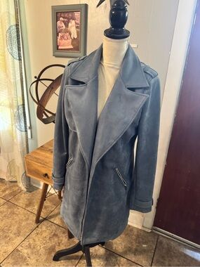 Magaschoni Suede Trench Coat in Dusty Blue